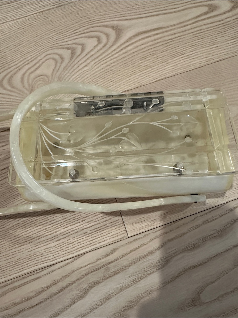 Vintage lucite original Rialto NY pearled box with double handle